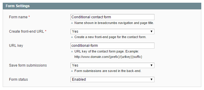 Custom contact form settings