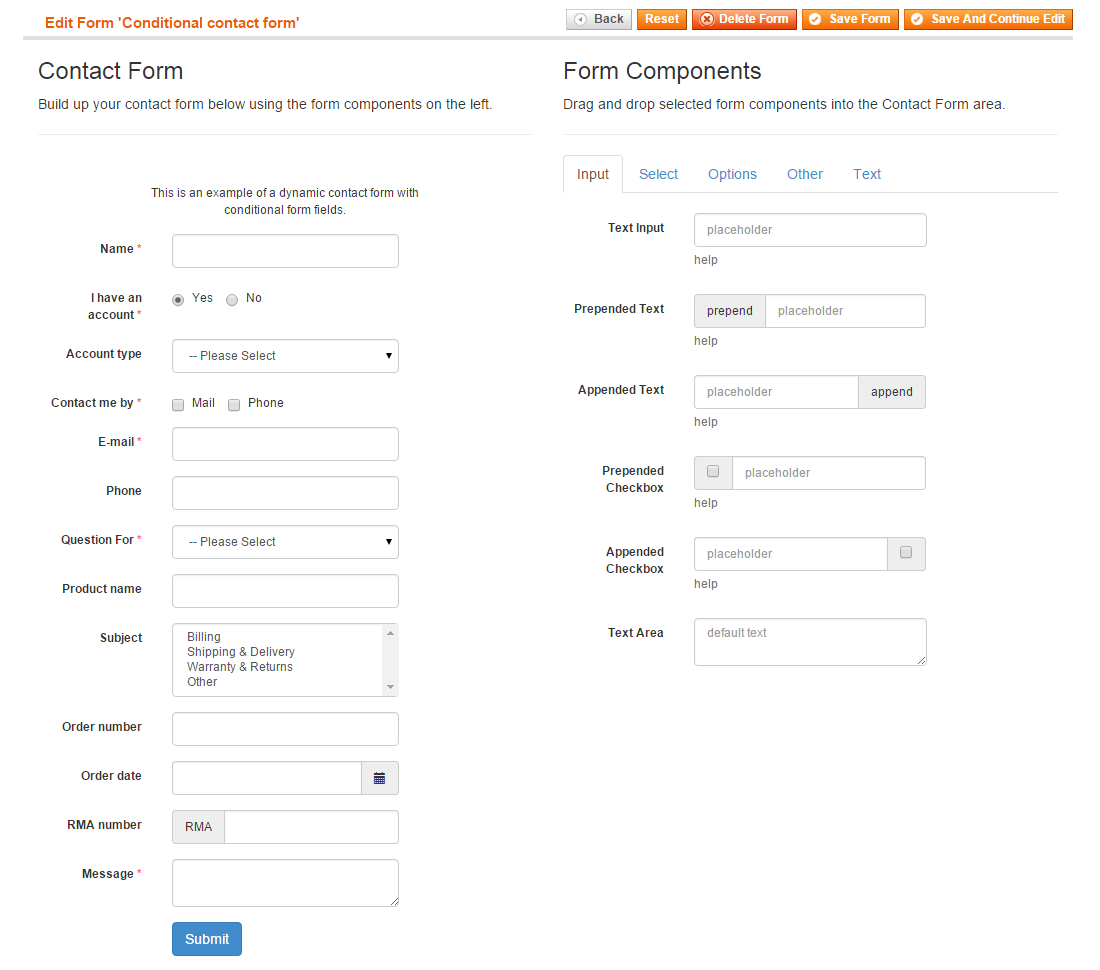 Magento form builder