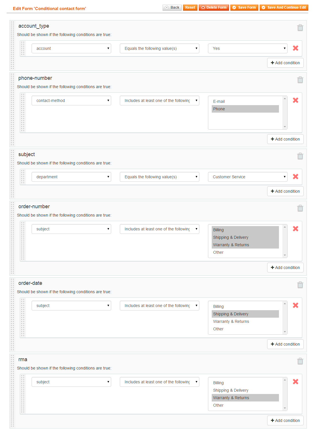 Configuring conditional form fields in Magento