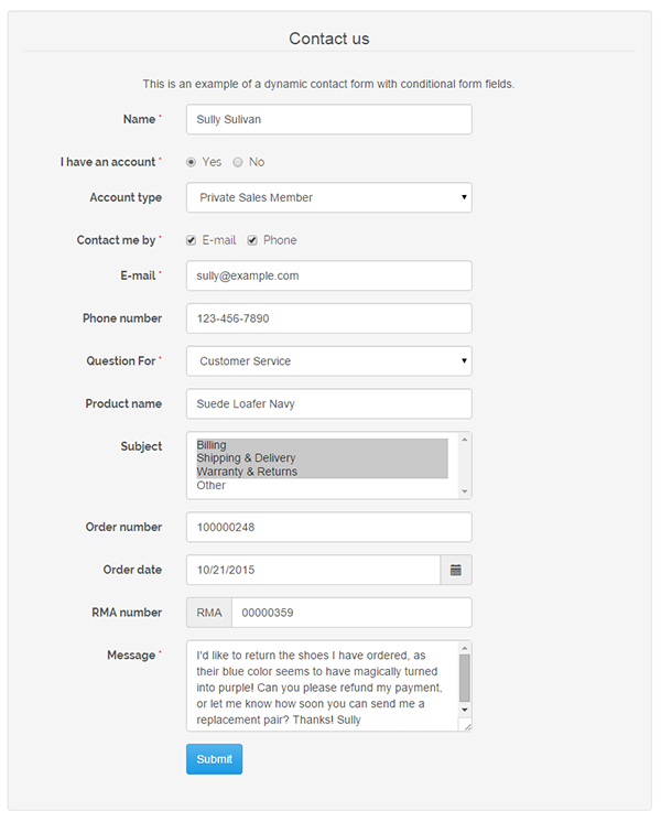 Conditional contact form Magento