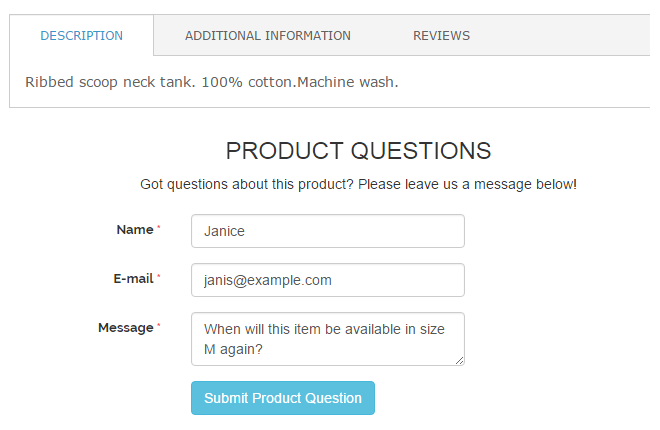 Magento product questions form - custom contact form magento