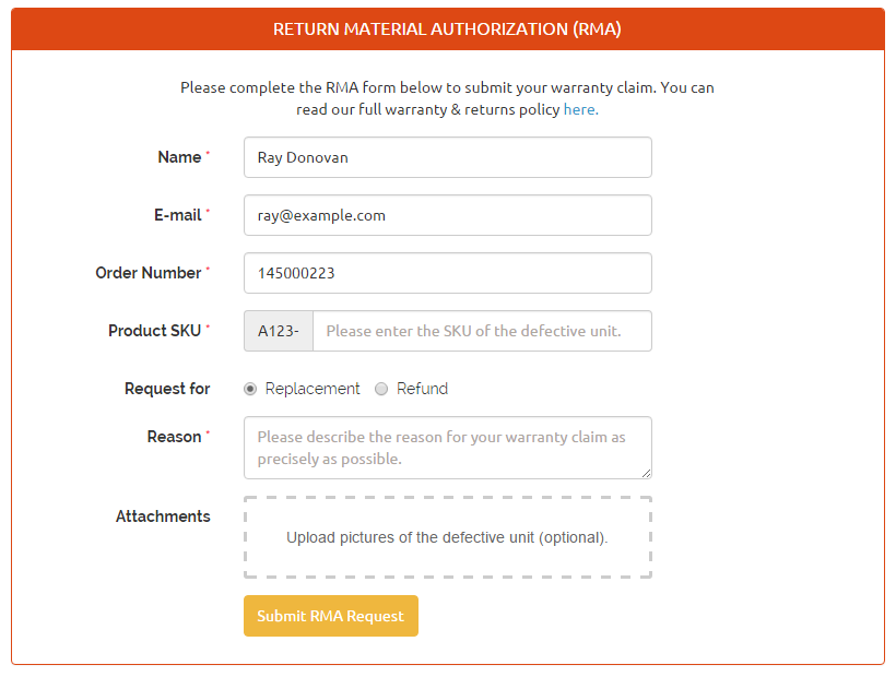 Magento RMA form - custom contact form magento