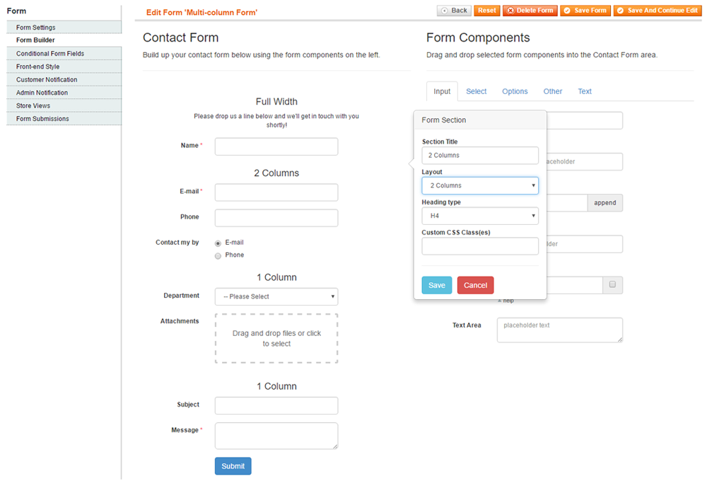 adding contact form sections