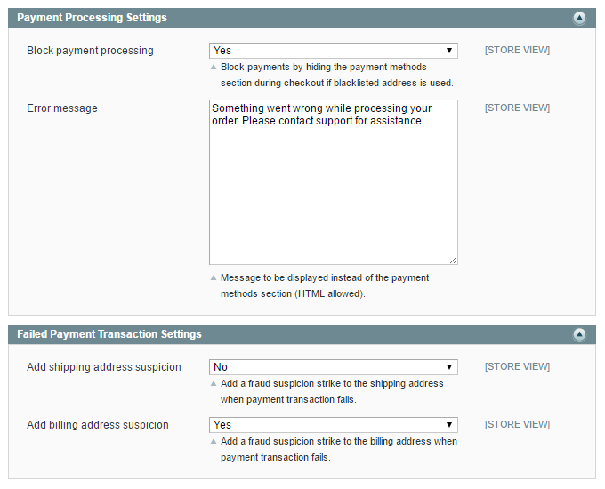 payment processing settings