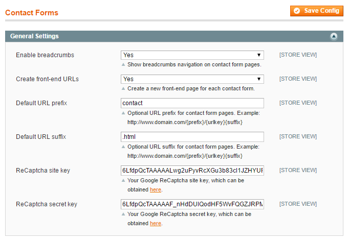 custom contact forms general settings