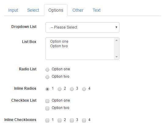 contact form options fields