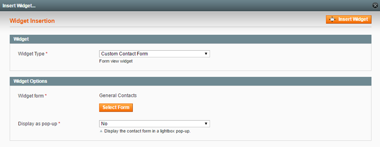 insert contact form widget