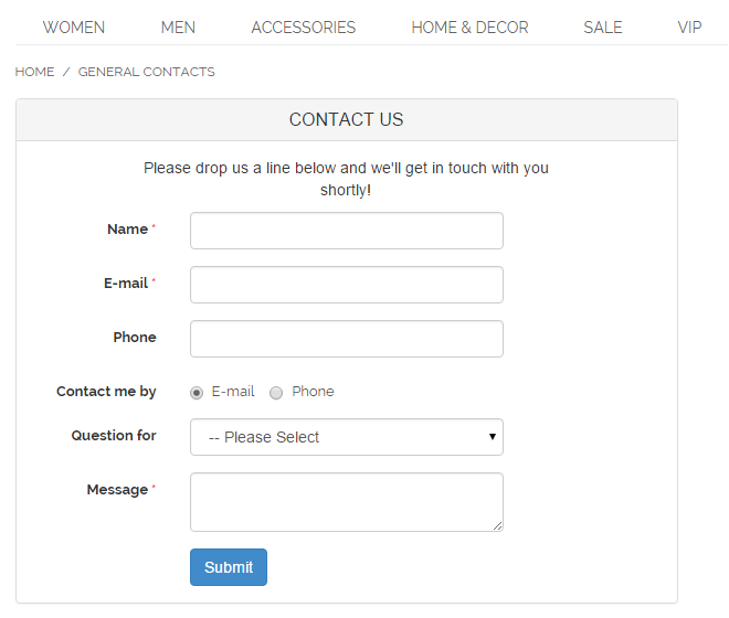 magento contact form page