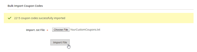 bulk import custom coupon codes magento 2