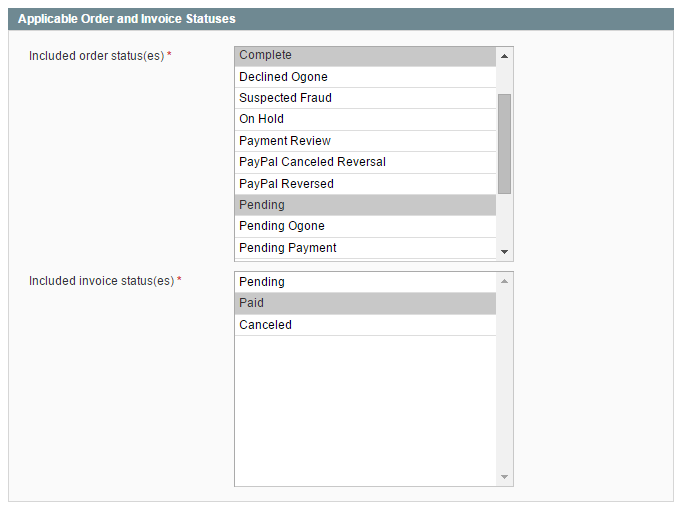 applicable order and invoice statuses