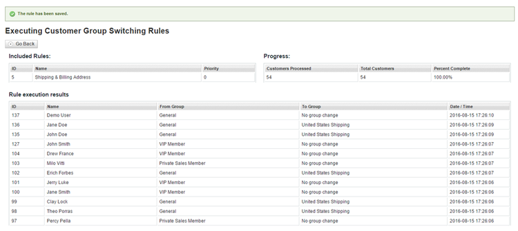 automatic customer group switching rule execution