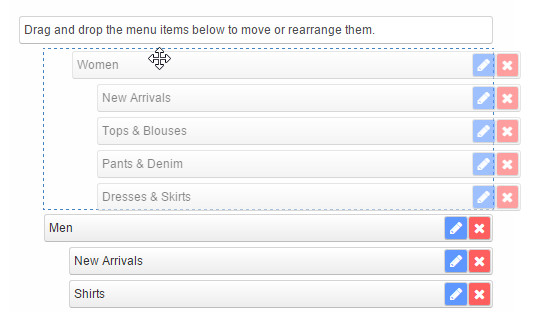 move magento menu items