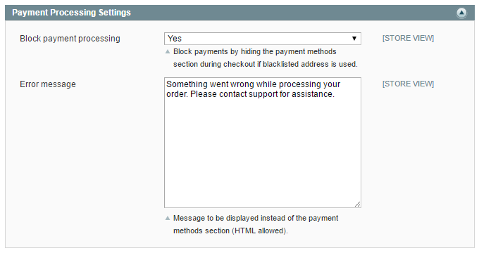 payment processing settings