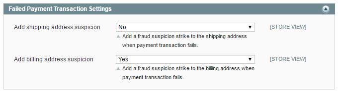 failed payment transaction settings