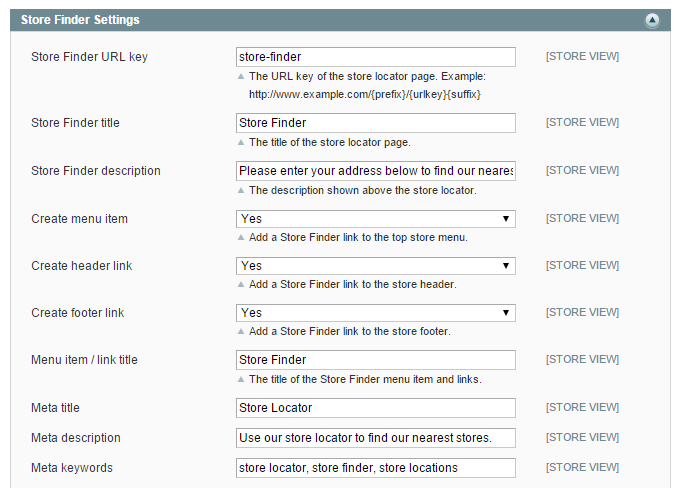 store finder settings