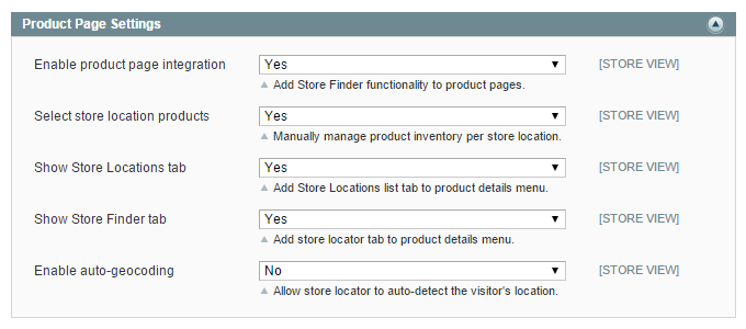 product page settings