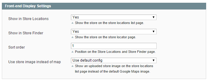 store location front-end display settings