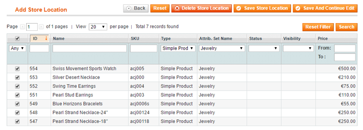 manage store location products