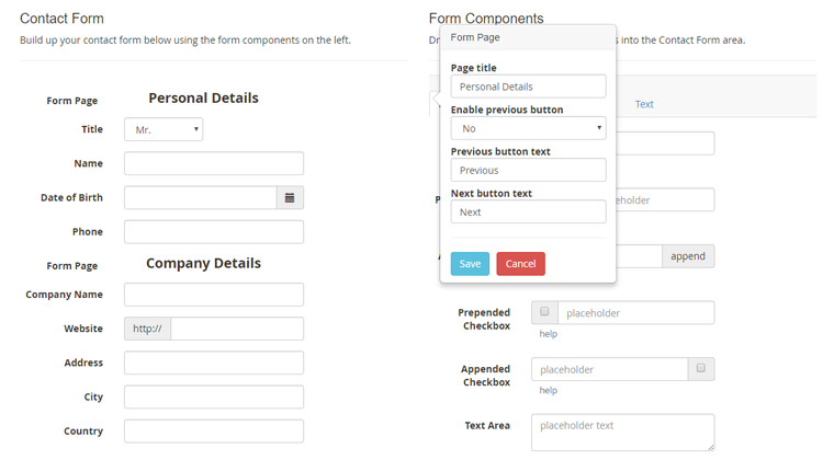 multi-page contact form