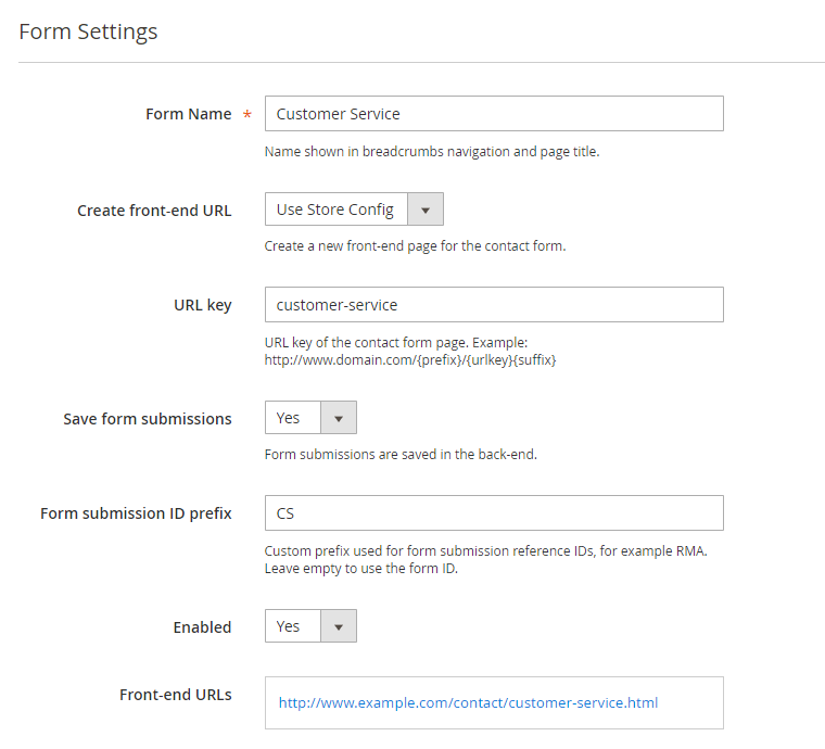 custom contact form settings