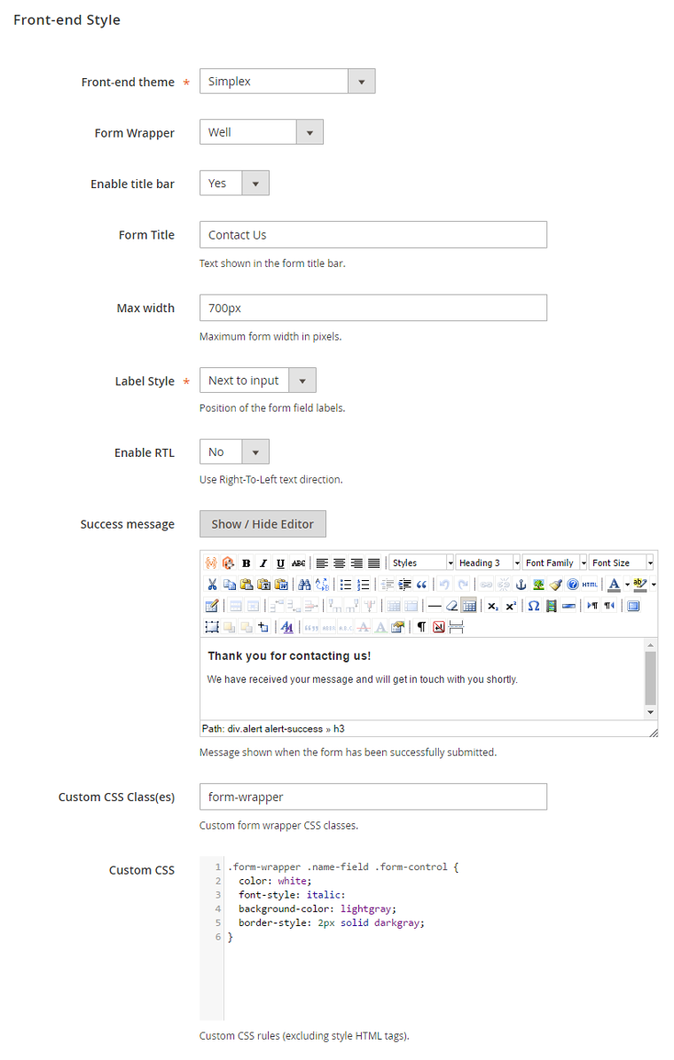contact form front-end style