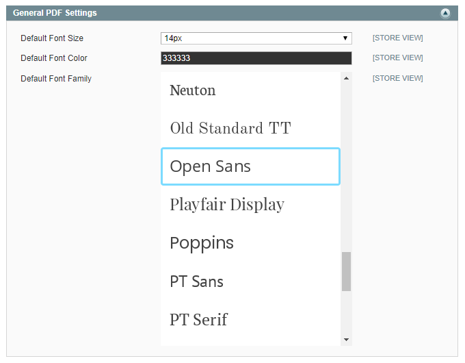 product page pdf general settings