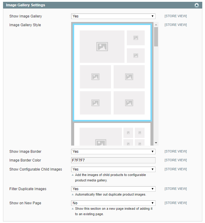 product image gallery settings