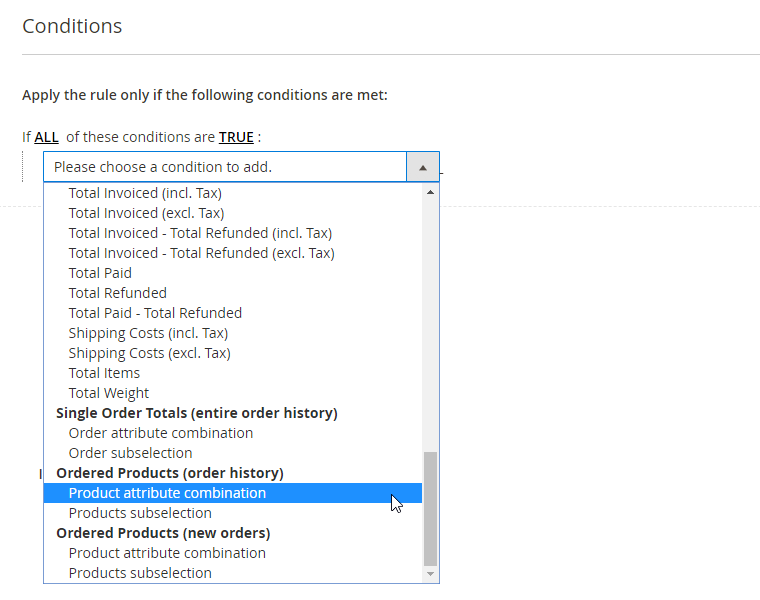 select rule conditions