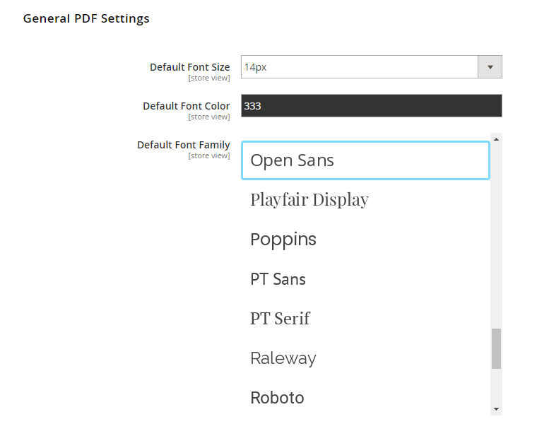 product page pdf general settings