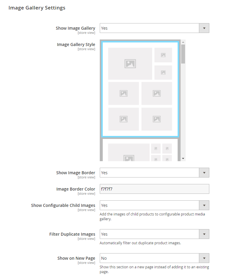 product image gallery settings