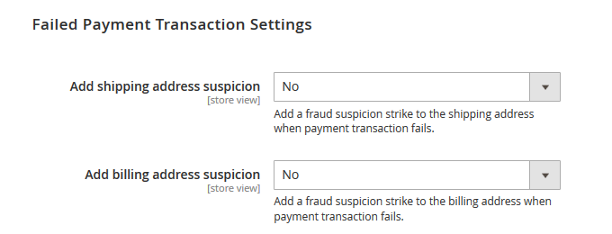 failed payment transaction settings