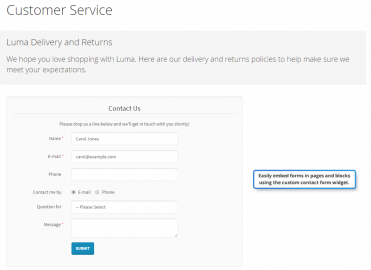 Contact form embedded in CMS page