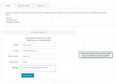 Prefilled product questions form