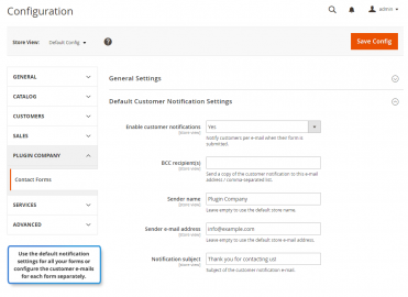 Default customer notification settings