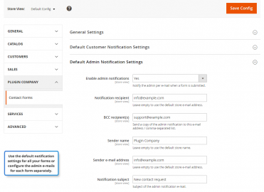 Default admin notification settings