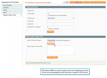 Bulk import coupon codes