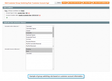 Rule based on customer account information