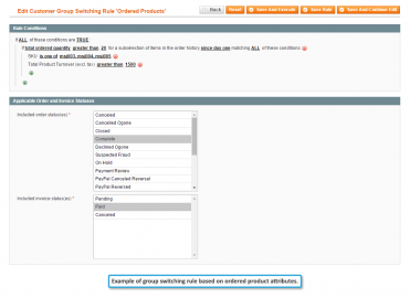 Rule based on ordered product attributes