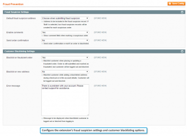 Fraud suspicion and customer blacklisting settings