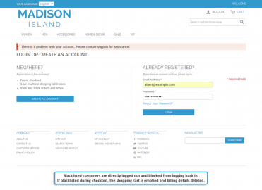 Blacklisted customer account