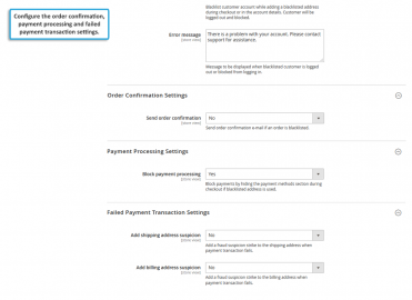 Payment processing and failed payment transaction settings