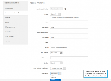 Fraud status in customer account