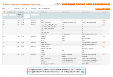 Product Attribute Revisions tab