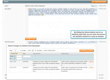 Product attribute version history
