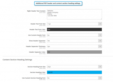 PDF Header & Content Section Heading Settings