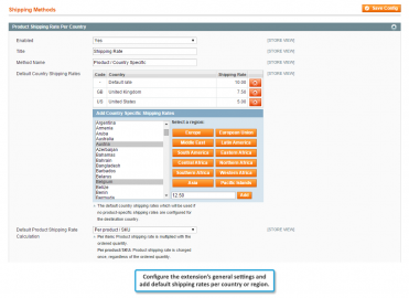 Product shipping rates config screen