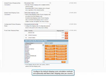 Product shipping rates config screen