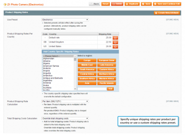 Product shipping rates per country 