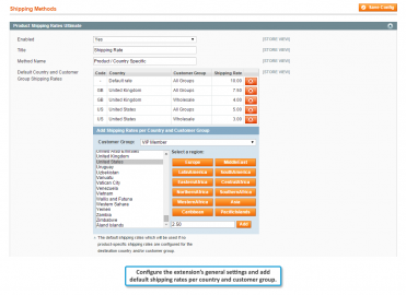 Product shipping rates configuration