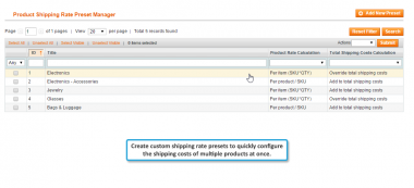Product shipping rate presets